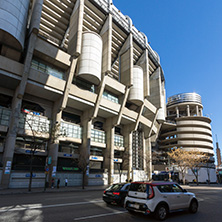 MADRID, SPAIN - JANUARY 21, 2018:  Outside view of Santiago Bernabeu Stadium in City of Madrid, Spain