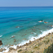 Panoramic view of Agios Nikitas Beach with blue waters, Lefkada, Ionian Islands, Greece