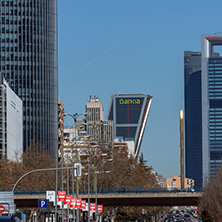 MADRID, SPAIN - JANUARY 21, 2018:  Business buildings at Paseo de la Castellana street in City of Madrid, Spain