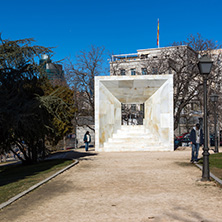 MADRID, SPAIN - JANUARY 21, 2018:  Monument of the People of Madrid at Paseo de la Castellana street in City of Madrid, Spain