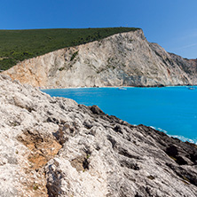 Amazing seascape of blue waters of Porto Katsiki Beach, Lefkada, Ionian Islands, Greece