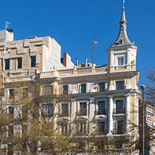 MADRID, SPAIN - JANUARY 21, 2018: Buildings at Paseo de la Castellana street in City of Madrid, Spain