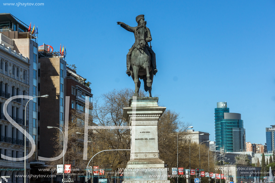 MADRID, SPAIN - JANUARY 21, 2018: Marques del Duero monument at Paseo de la Castellana street in City of Madrid, Spain