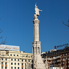 MADRID, SPAIN - JANUARY 21, 2018: Monument to Columbus at Plaza de Colon in City of Madrid, Spain