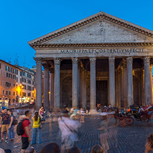 ROME, ITALY - JUNE 23, 2017: Amazing Night view of Pantheon and Piazza della Rotonda in city of Rome, Italy