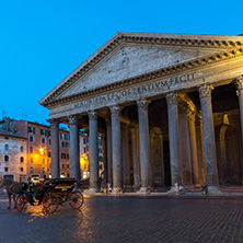 ROME, ITALY - JUNE 23, 2017: Amazing Night view of Pantheon and Piazza della Rotonda in city of Rome, Italy