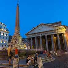 ROME, ITALY - JUNE 23, 2017: Amazing Night view of Pantheon and Piazza della Rotonda in city of Rome, Italy