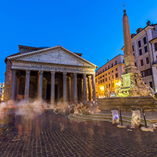 ROME, ITALY - JUNE 23, 2017: Amazing Night view of Pantheon and Piazza della Rotonda in city of Rome, Italy