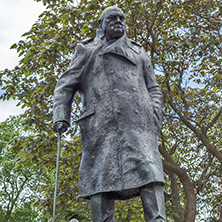 LONDON, ENGLAND - JUNE 15 2016: Monument of Winston Churchill at Westminster, London, England, United Kingdom