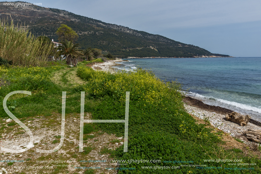 Panorama of beach at Thassos island, East Macedonia and Thrace, Greece