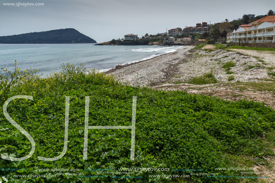 Panorama of beach at Thassos island, East Macedonia and Thrace, Greece