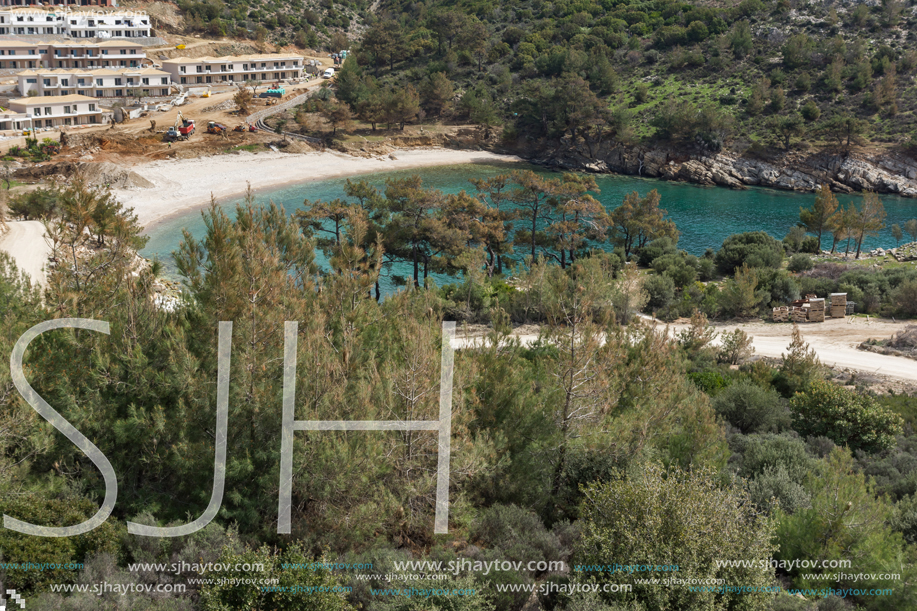 Panorama of beach at Thassos island, East Macedonia and Thrace, Greece