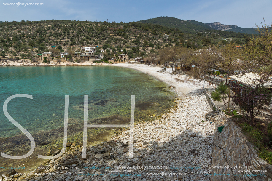 Panoramic view to village and beach of Aliki, Thassos island,  East Macedonia and Thrace, Greece