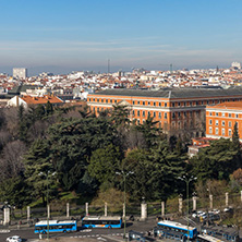MADRID, SPAIN - JANUARY 24, 2018:  Panoramic view of city of Madrid from Cybele Palace (Palacio de Cibeles), Spain