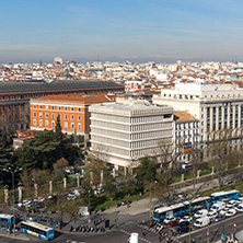 MADRID, SPAIN - JANUARY 24, 2018:  Panoramic view of city of Madrid from Cybele Palace (Palacio de Cibeles), Spain
