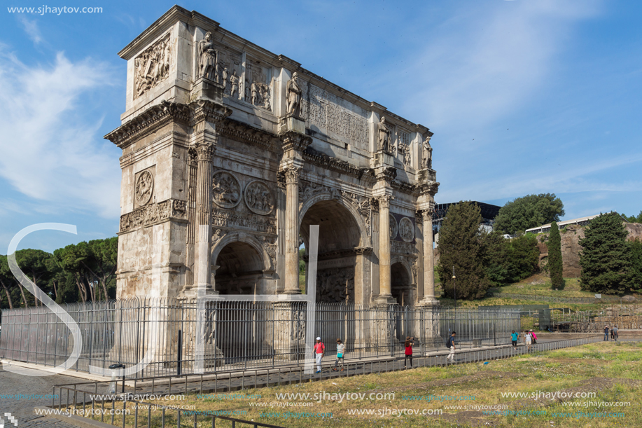 ROME, ITALY - JUNE 23, 2017: Amazing view of Arch of Constantine near Colosseum in city of Rome, Italy