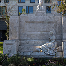 MADRID, SPAIN - JANUARY 21, 2018: Monument to Juan Valera at Paseo de la Castellana street in City of Madrid, Spain