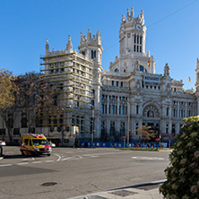 MADRID, SPAIN - JANUARY 21, 2018: Palace of Cibeles at Cibeles square in City of Madrid, Spain