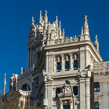 MADRID, SPAIN - JANUARY 21, 2018: Palace of Cibeles at Cibeles square in City of Madrid, Spain