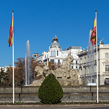 MADRID, SPAIN - JANUARY 21, 2018: Fountain of the Goddess Cibeles in City of Madrid, Spain