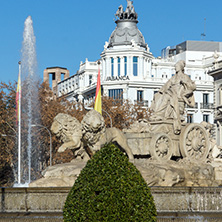 MADRID, SPAIN - JANUARY 21, 2018: Fountain of the Goddess Cibeles in City of Madrid, Spain