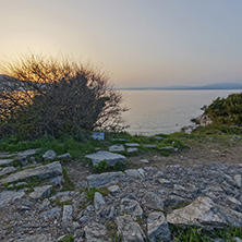 Sunset view on coastline near Thassos town, East Macedonia and Thrace, Greece