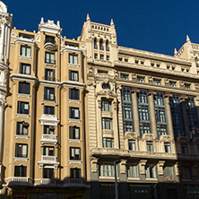 MADRID, SPAIN - JANUARY 21, 2018: Building at Gran Vía street in City of Madrid, Spain