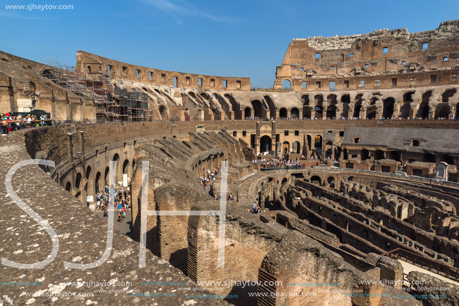 ROME, ITALY - JUNE 24, 2017:  Ancient arena of gladiator Colosseum in city of Rome, Italy