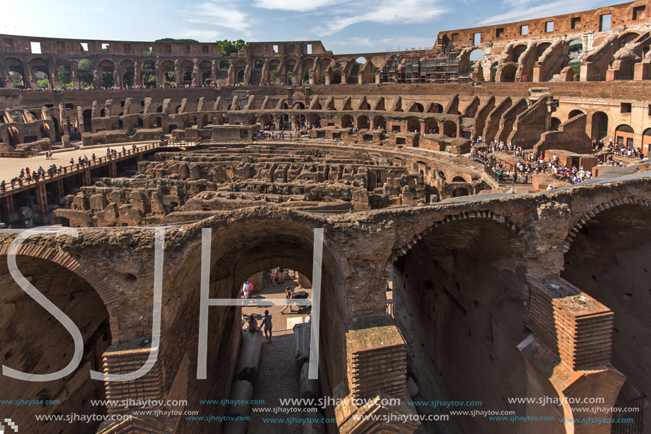 ROME, ITALY - JUNE 24, 2017:  Ancient arena of gladiator Colosseum in city of Rome, Italy