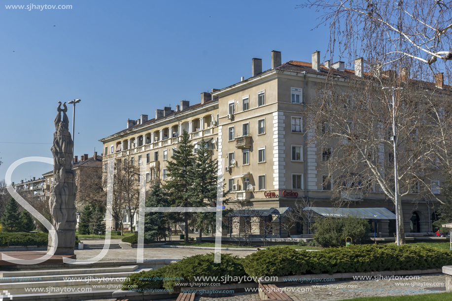 DIMITROVGRAD, BULGARIA - MARCH 15, 2014: Typical street and Building in town of Dimitrovgrad, Haskovo Region, Bulgaria