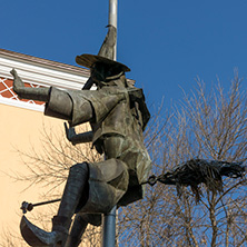 HASKOVO, BULGARIA - MARCH 15, 2014: Monument of Riding hag ( Baba Yaga) in the center of City of Haskovo, Bulgaria