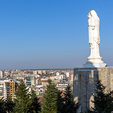 HASKOVO, BULGARIA - MARCH 15, 2014: The biggest Monument of Virgin Mary in the world and panorama to City of Haskovo, Bulgaria