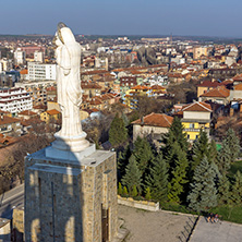 HASKOVO, BULGARIA - MARCH 15, 2014: The biggest Monument of Virgin Mary in the world and panorama to City of Haskovo, Bulgaria