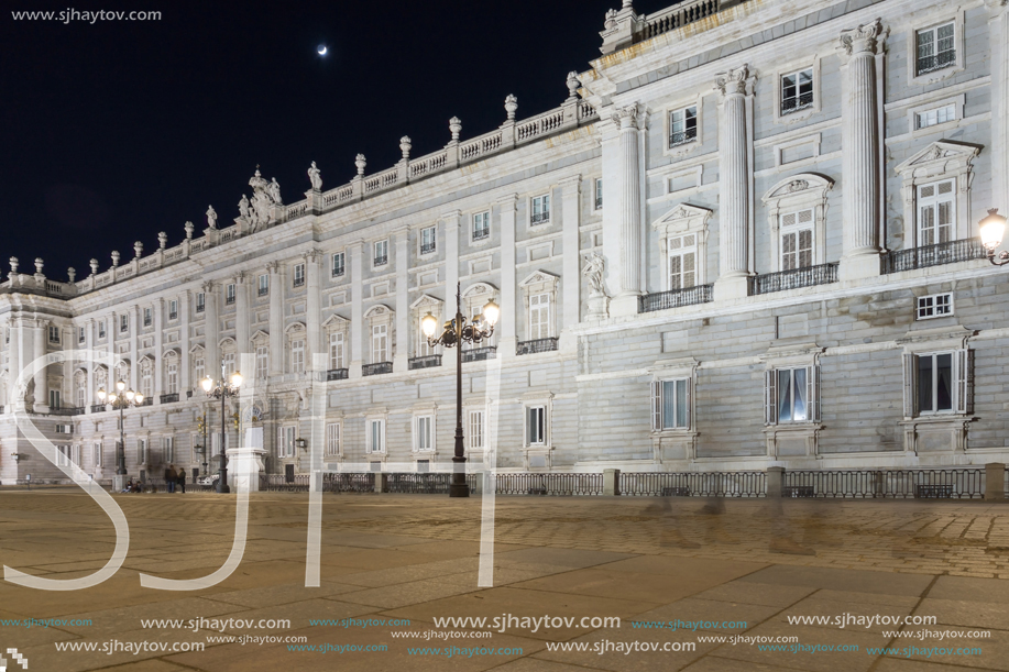 MADRID, SPAIN - JANUARY 21, 2018: Night Photo of Royal Palace and in City of Madrid, Spain