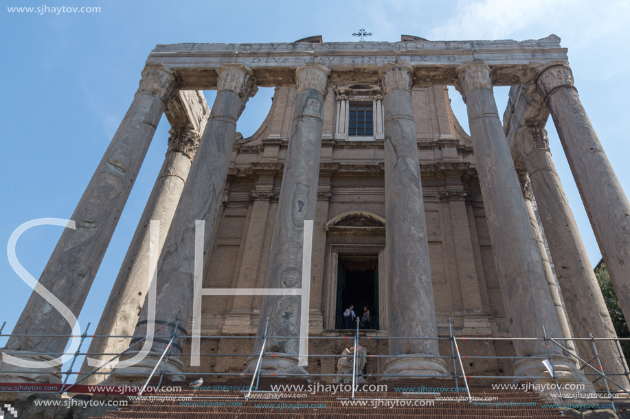 ROME, ITALY - JUNE 24, 2017: Antoninus and Faustina Temple at Roman Forum in city of Rome, Italy