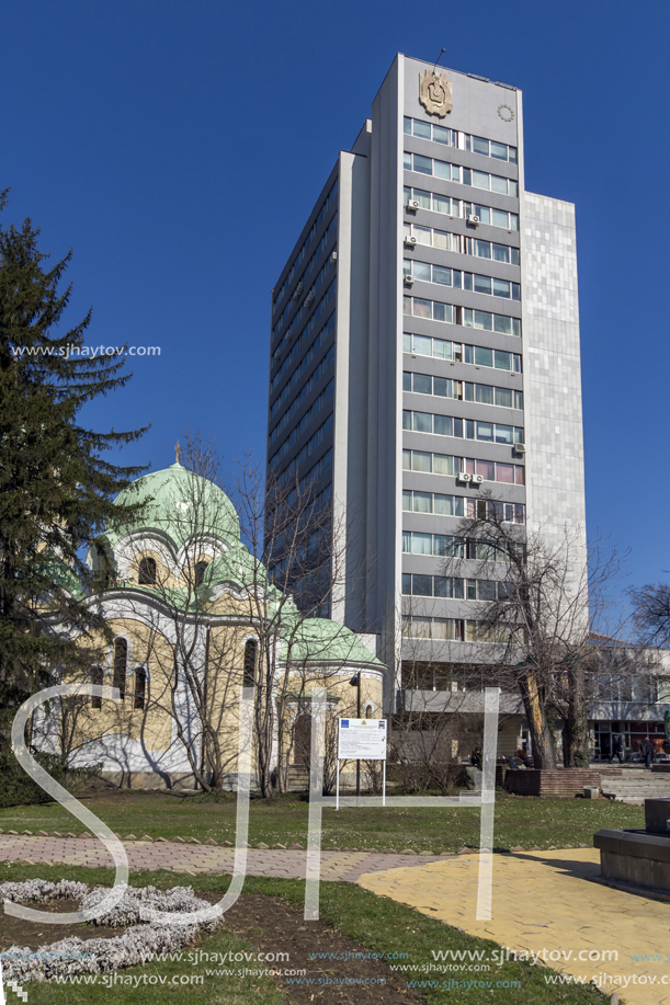 PERNIK, BULGARIA - MARCH 12, 2014:  Panoramic view of center of city of Pernik, Bulgaria