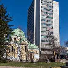 PERNIK, BULGARIA - MARCH 12, 2014:  Panoramic view of center of city of Pernik, Bulgaria