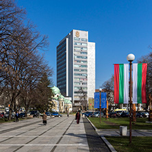 PERNIK, BULGARIA - MARCH 12, 2014:  Panoramic view of center of city of Pernik, Bulgaria