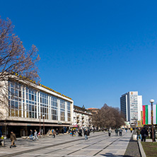 PERNIK, BULGARIA - MARCH 12, 2014:  Panoramic view of center of city of Pernik, Bulgaria