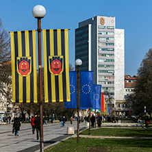 PERNIK, BULGARIA - MARCH 12, 2014:  Panoramic view of center of city of Pernik, Bulgaria