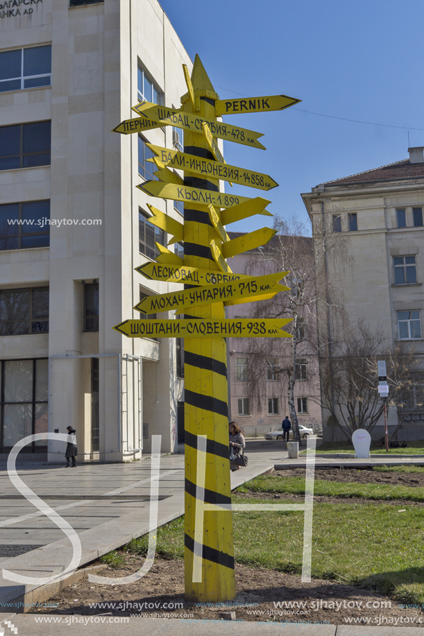 PERNIK, BULGARIA - MARCH 12, 2014:  Panoramic view of center of city of Pernik, Bulgaria