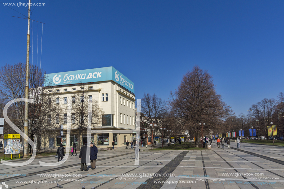 PERNIK, BULGARIA - MARCH 12, 2014:  Panoramic view of center of city of Pernik, Bulgaria