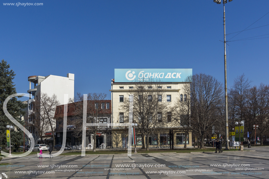 PERNIK, BULGARIA - MARCH 12, 2014:  Panoramic view of center of city of Pernik, Bulgaria