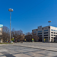 PERNIK, BULGARIA - MARCH 12, 2014:  Panoramic view of center of city of Pernik, Bulgaria