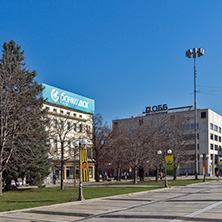 PERNIK, BULGARIA - MARCH 12, 2014:  Panoramic view of center of city of Pernik, Bulgaria