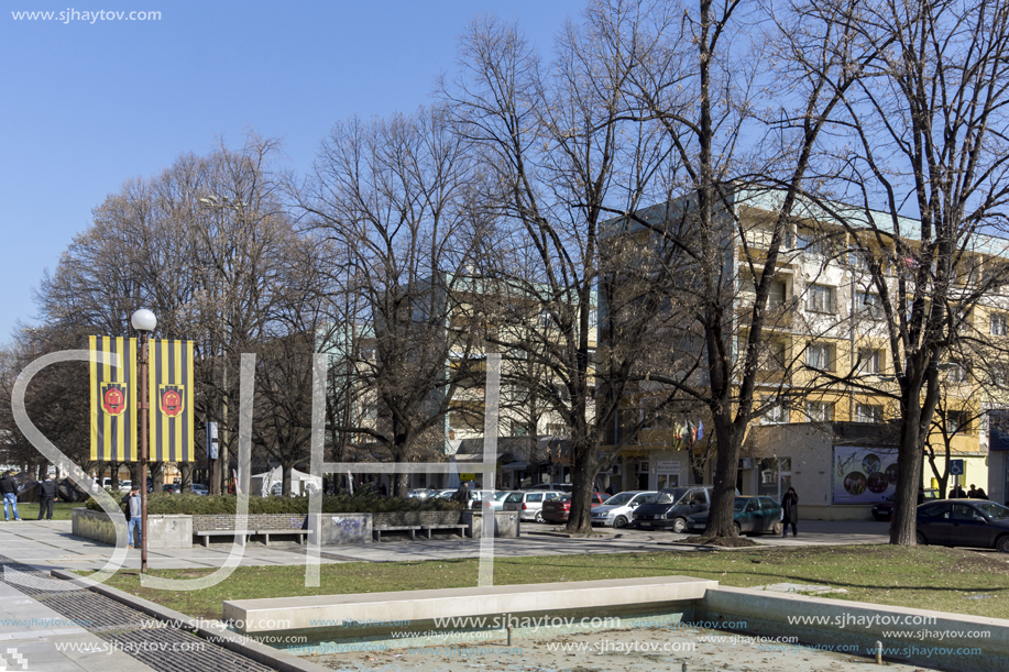 PERNIK, BULGARIA - MARCH 12, 2014:  Panoramic view of center of city of Pernik, Bulgaria