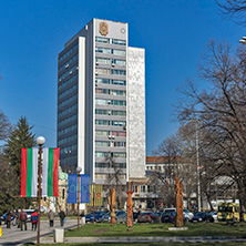 PERNIK, BULGARIA - MARCH 12, 2014:  Panoramic view of center of city of Pernik, Bulgaria