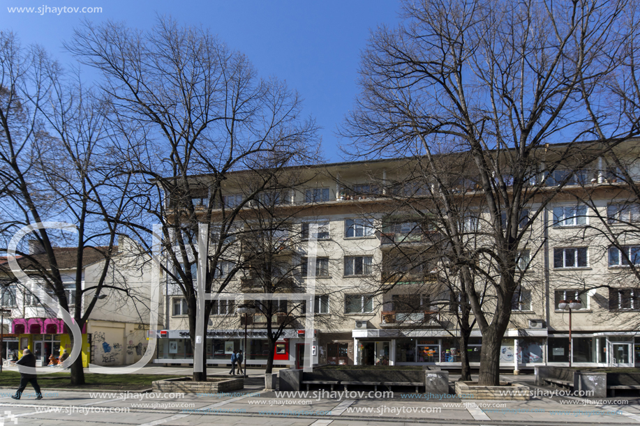 PERNIK, BULGARIA - MARCH 12, 2014:  Panoramic view of center of city of Pernik, Bulgaria