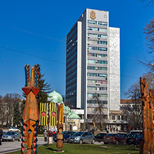 PERNIK, BULGARIA - MARCH 12, 2014:  Panoramic view of center of city of Pernik, Bulgaria