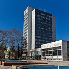 PERNIK, BULGARIA - MARCH 12, 2014:  Panoramic view of center of city of Pernik, Bulgaria